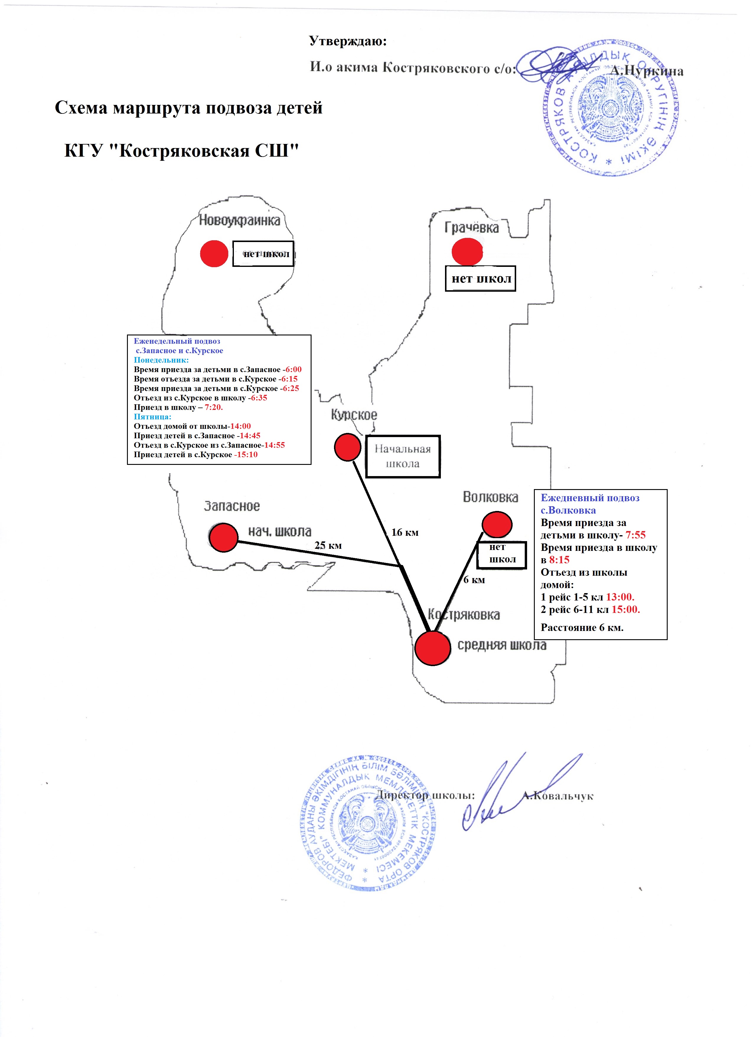 маршрут подвоза Костряковка